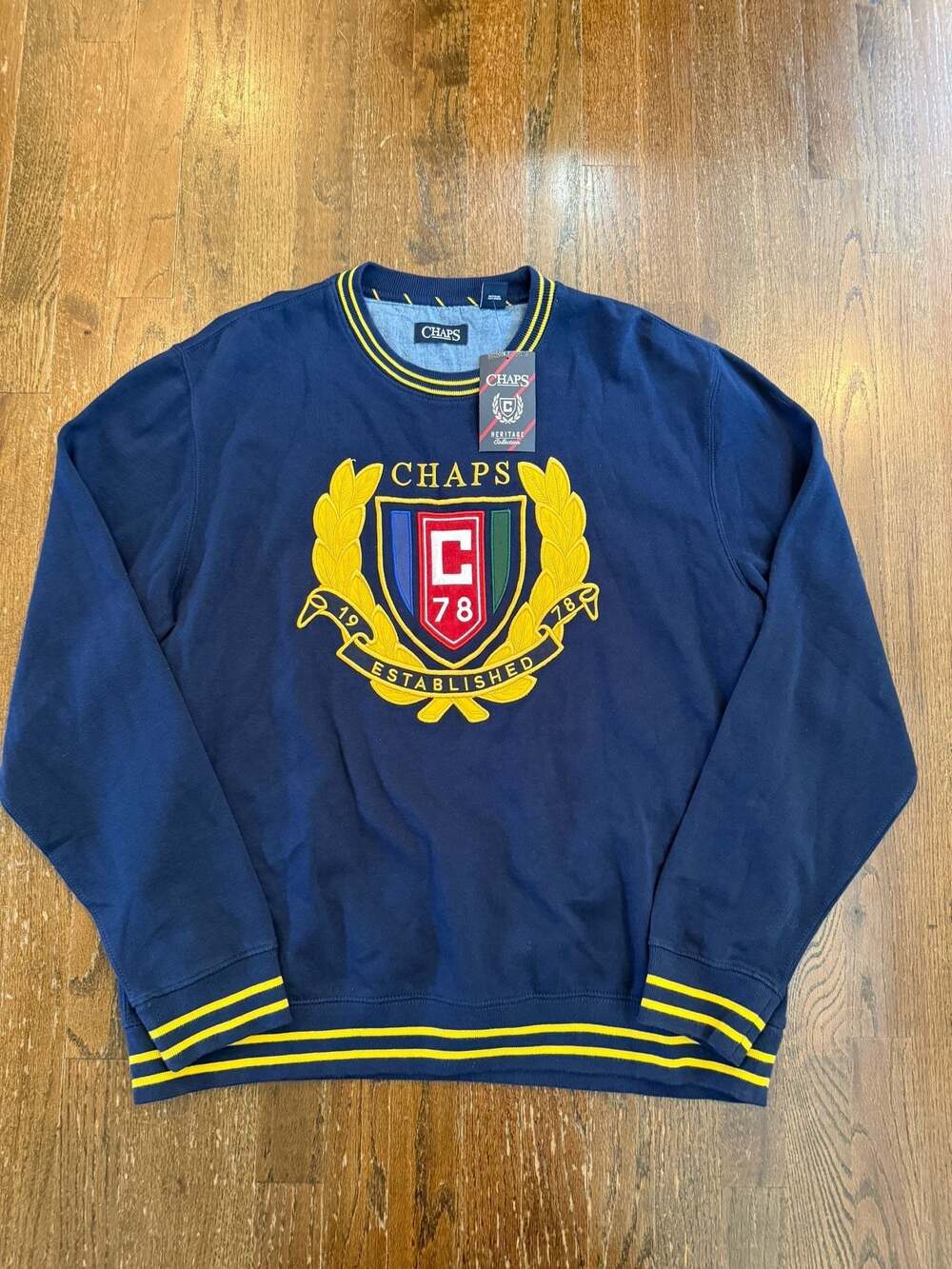 Chaps Heritage Collection Navy Blue Crewneck Sweatshirt with Crest Logo